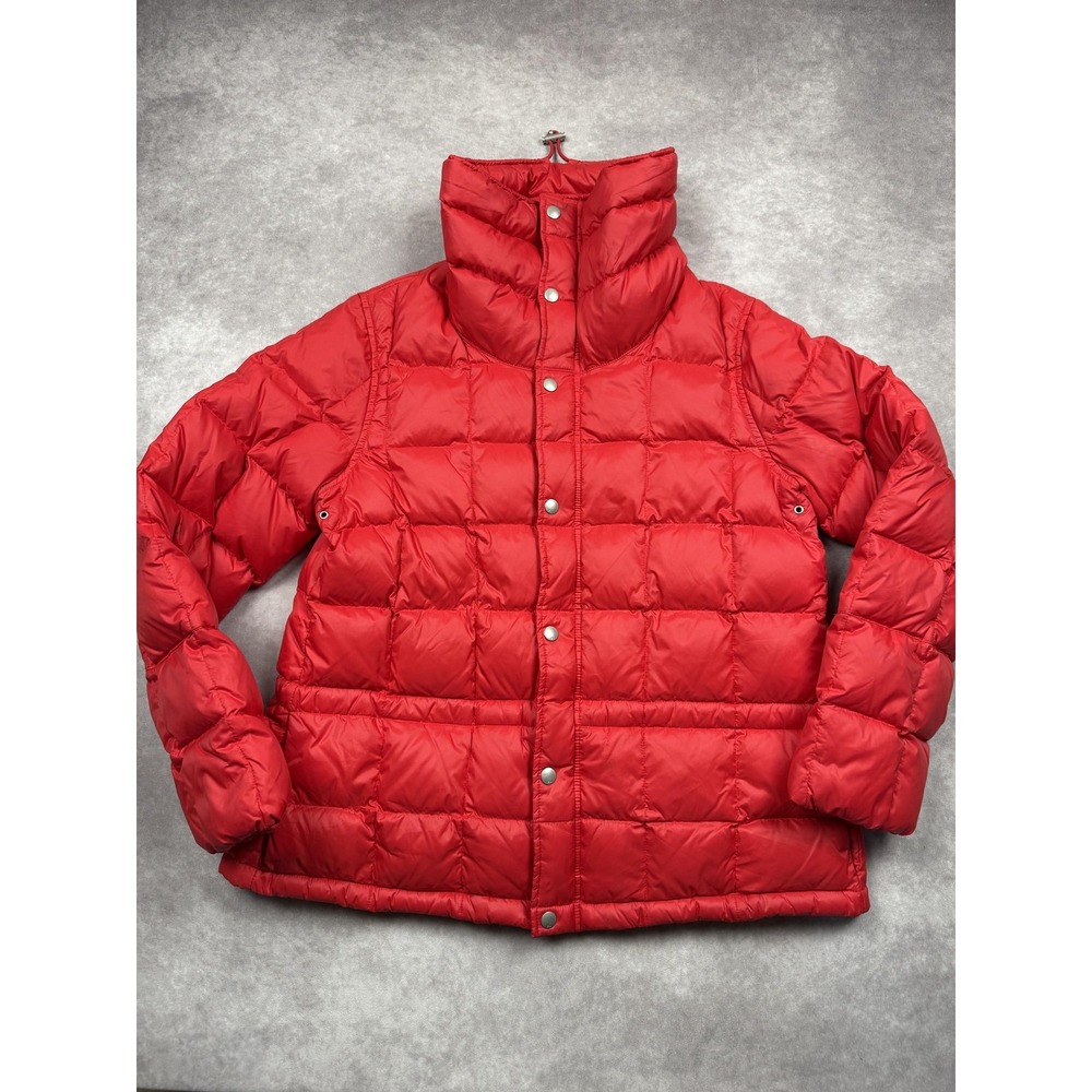 Ralph Lauren Jacket Womens Large Red Down Puffer Quilted Zip‎ Snap Stand Collar